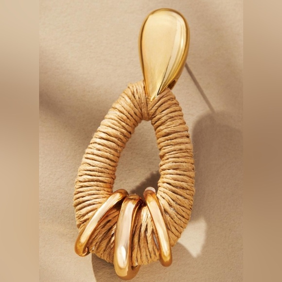 Anthropologie Raffia-Wrapped Hoop Earrings - NWT - Picture 2 of 5
